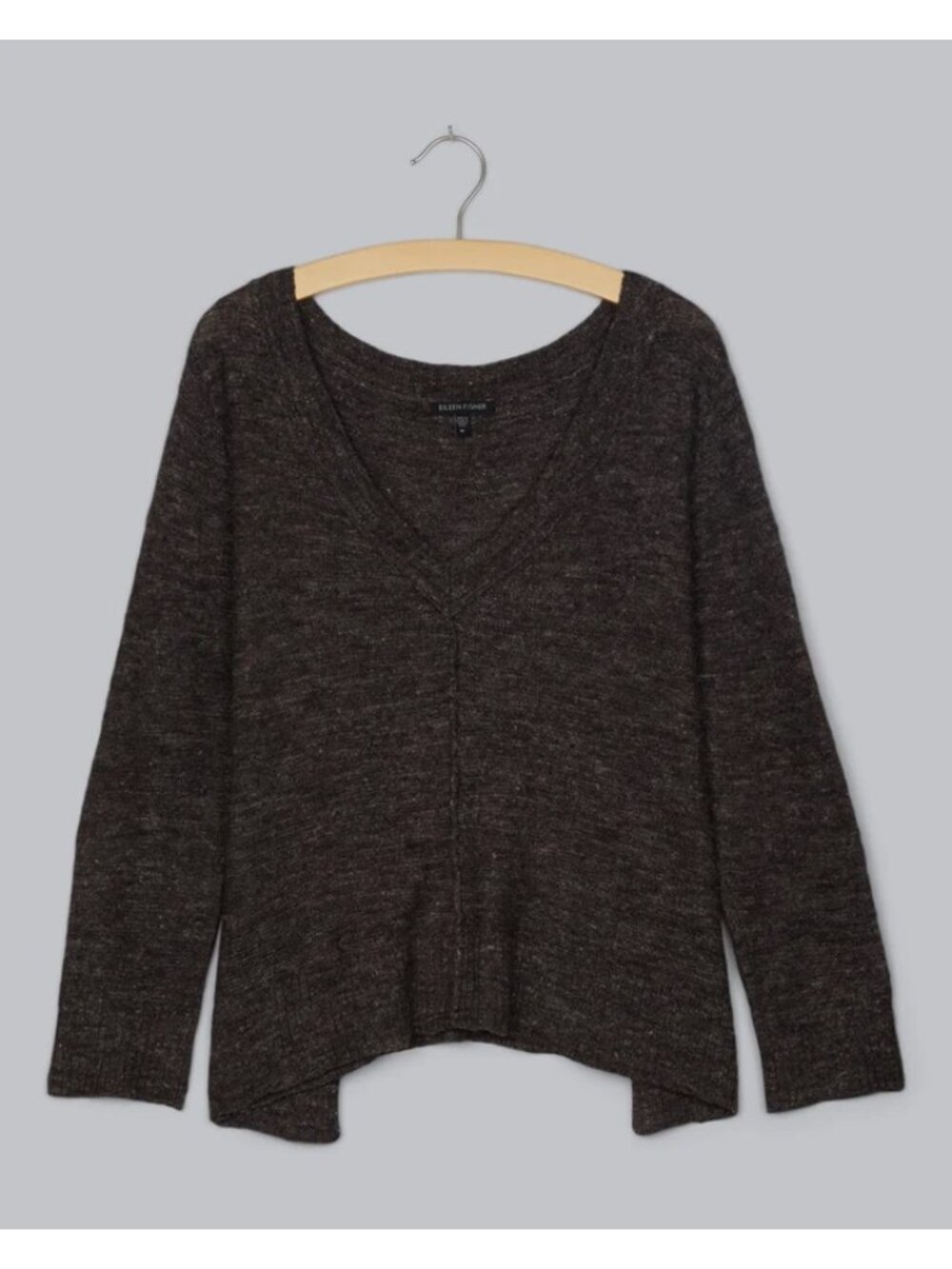 Eileen Fisher Fine Wool Linen Slub Links V-Neck Sweater